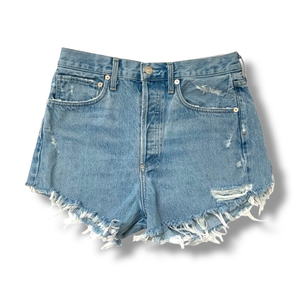 AGOLDE 90’s Denim Cut Off Shorts Distressed High Rise Grunge Blue Size 26 - Picture 2 of 8